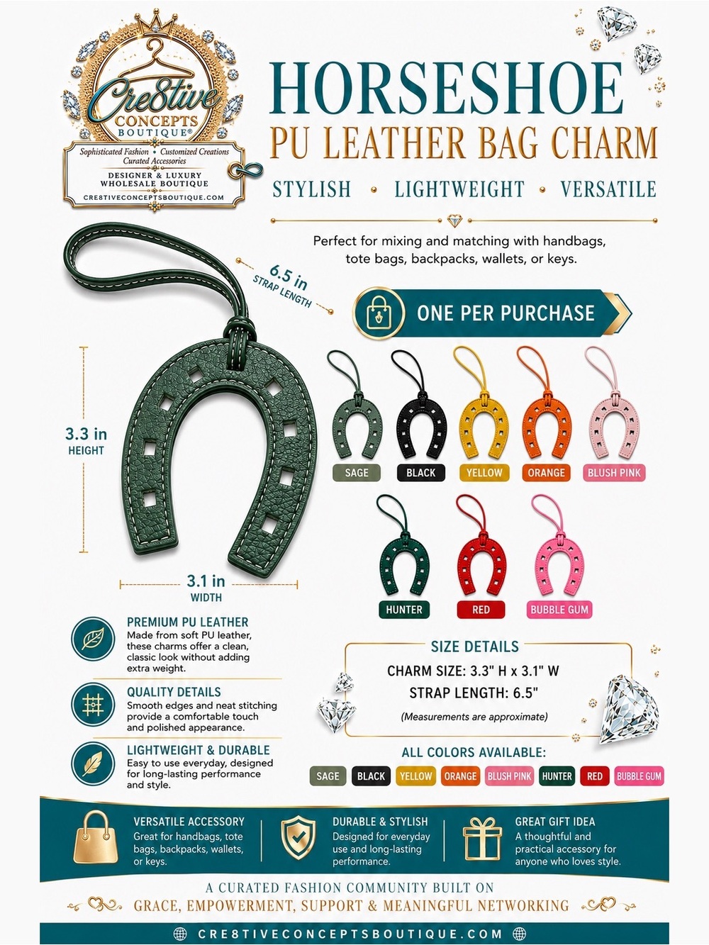 Horseshoe Leather Bag Charm –One